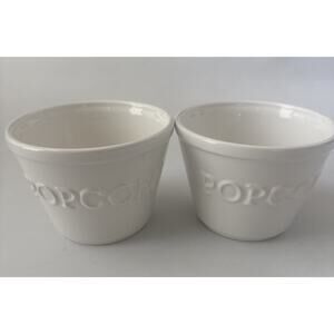 Set of 2 Crate & Barrel Individual Popcorn Bowls 4” Embossed Farmhouse PORTUGAL